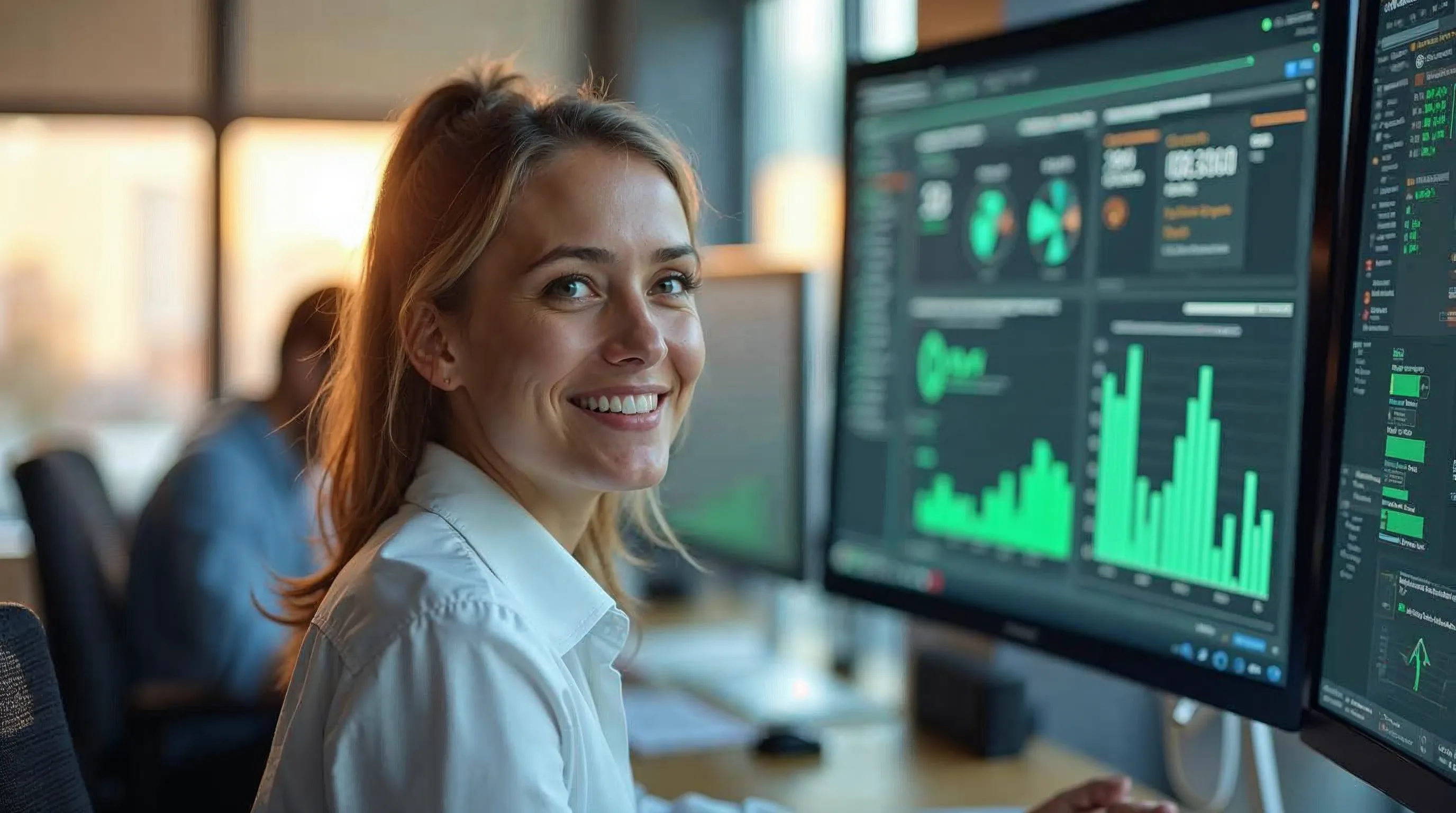 Professionell arbetar med automatiserade compliance-dashboards